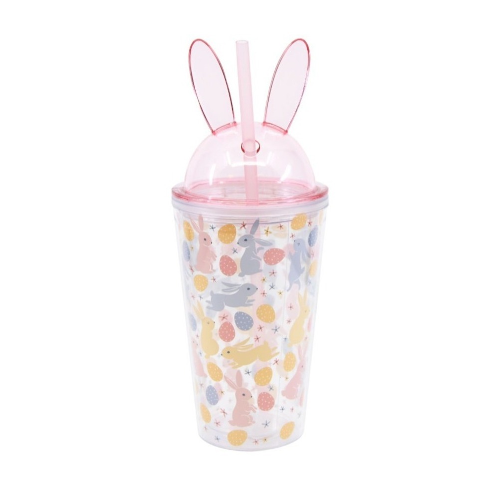 Bunny easter tumbler with top and straw pastel 17 oz